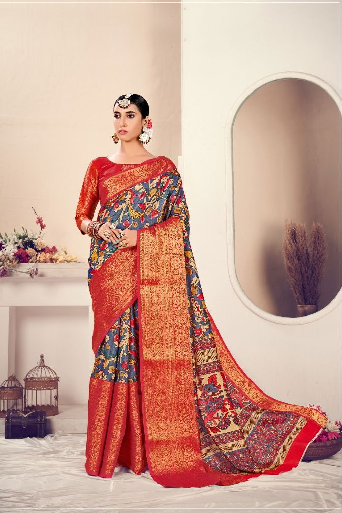 Sr Melisha Silk Fancy New Exclusive Wear Jeqard With Kalamkari Print Saree Collection 